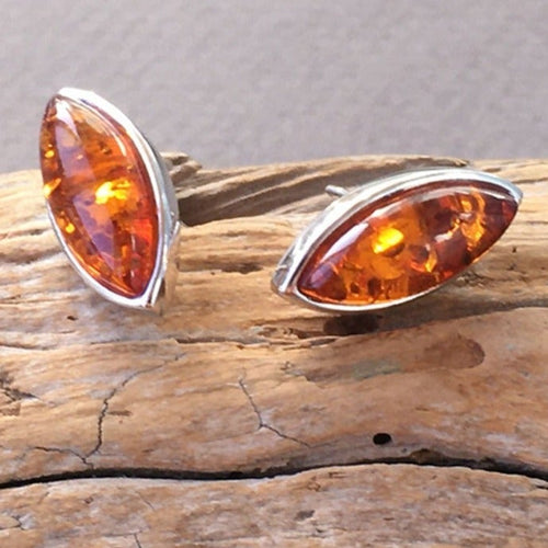 Oval Natural Amber Earring - Fashion Silver London - Amber Earring - Earring - Silver earrings