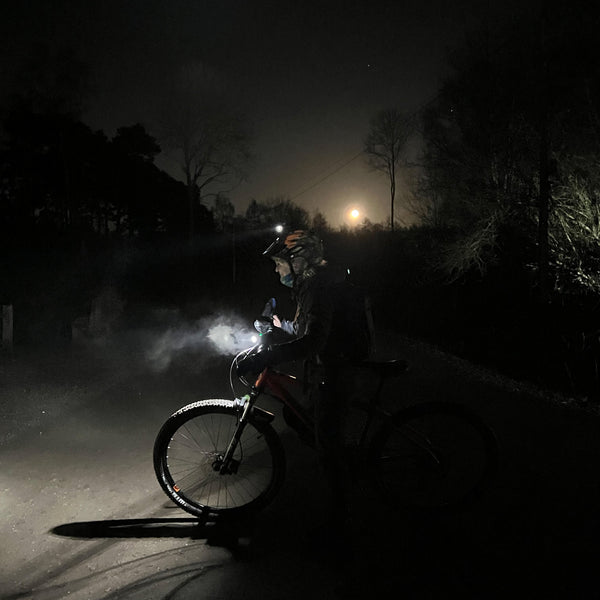 Mountain biker riding at night