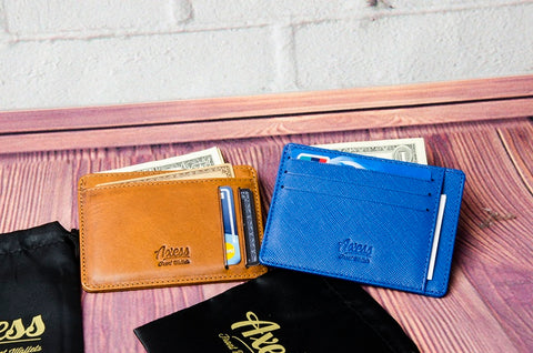 Axess Wallets in Traditional and Saffiano leather finishes