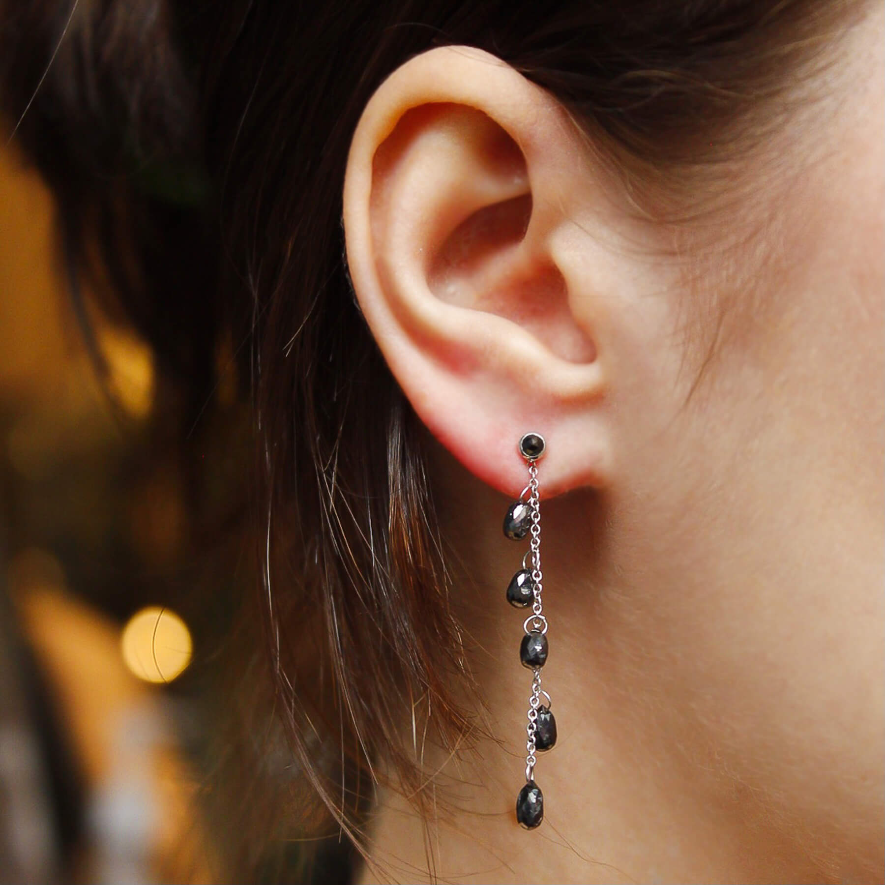 Black Diamond Briolette Cascading Earrings