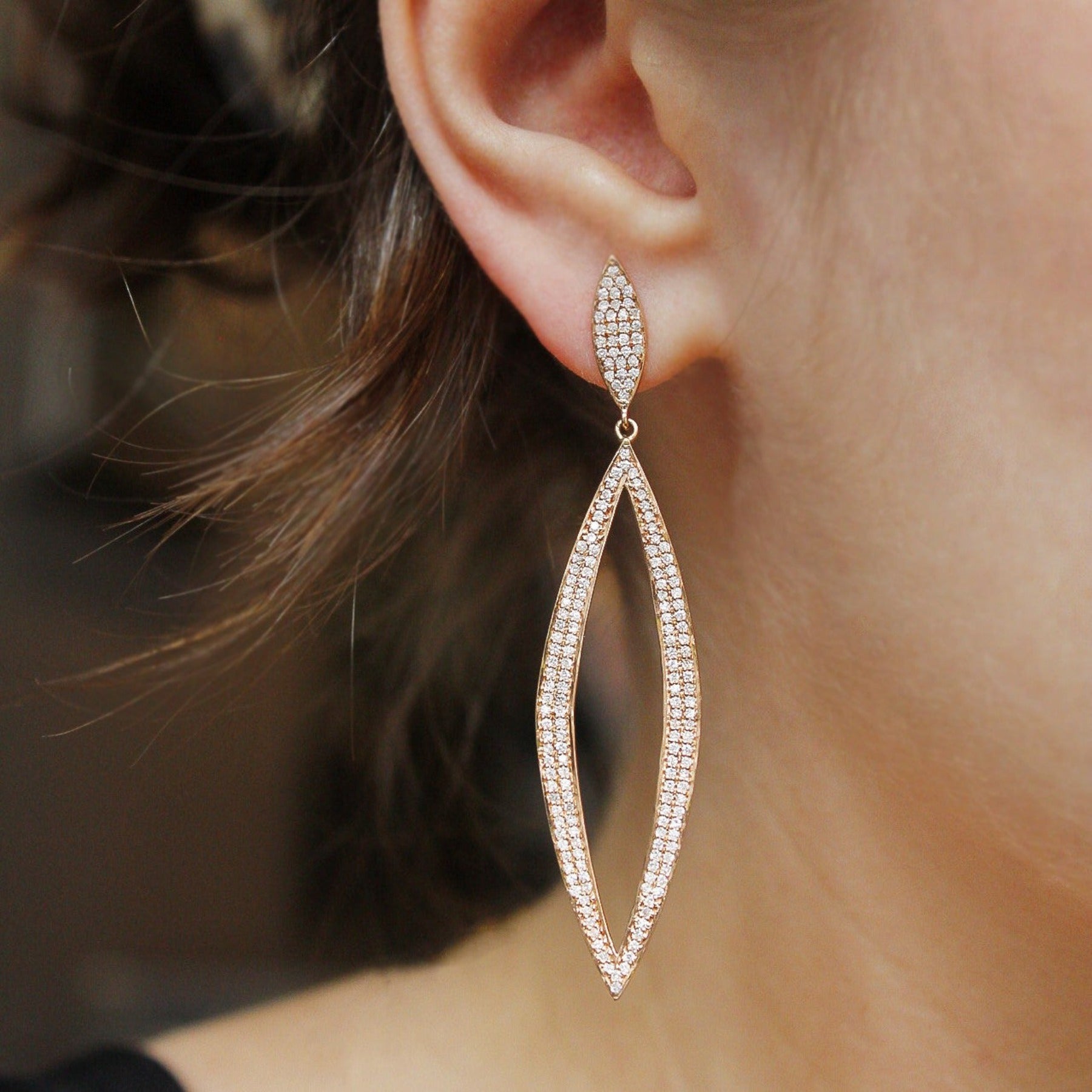 Rose Gold Pave Diamond Drop Earrings