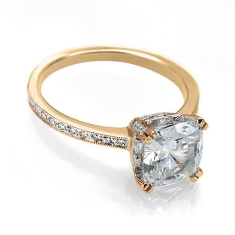 Yellow Gold Cushion Cut Engagement Ring 