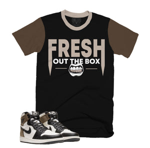 Fresh Out Tee | Retro Air Jordan 1 Black Mocha Colorblock T-shirt