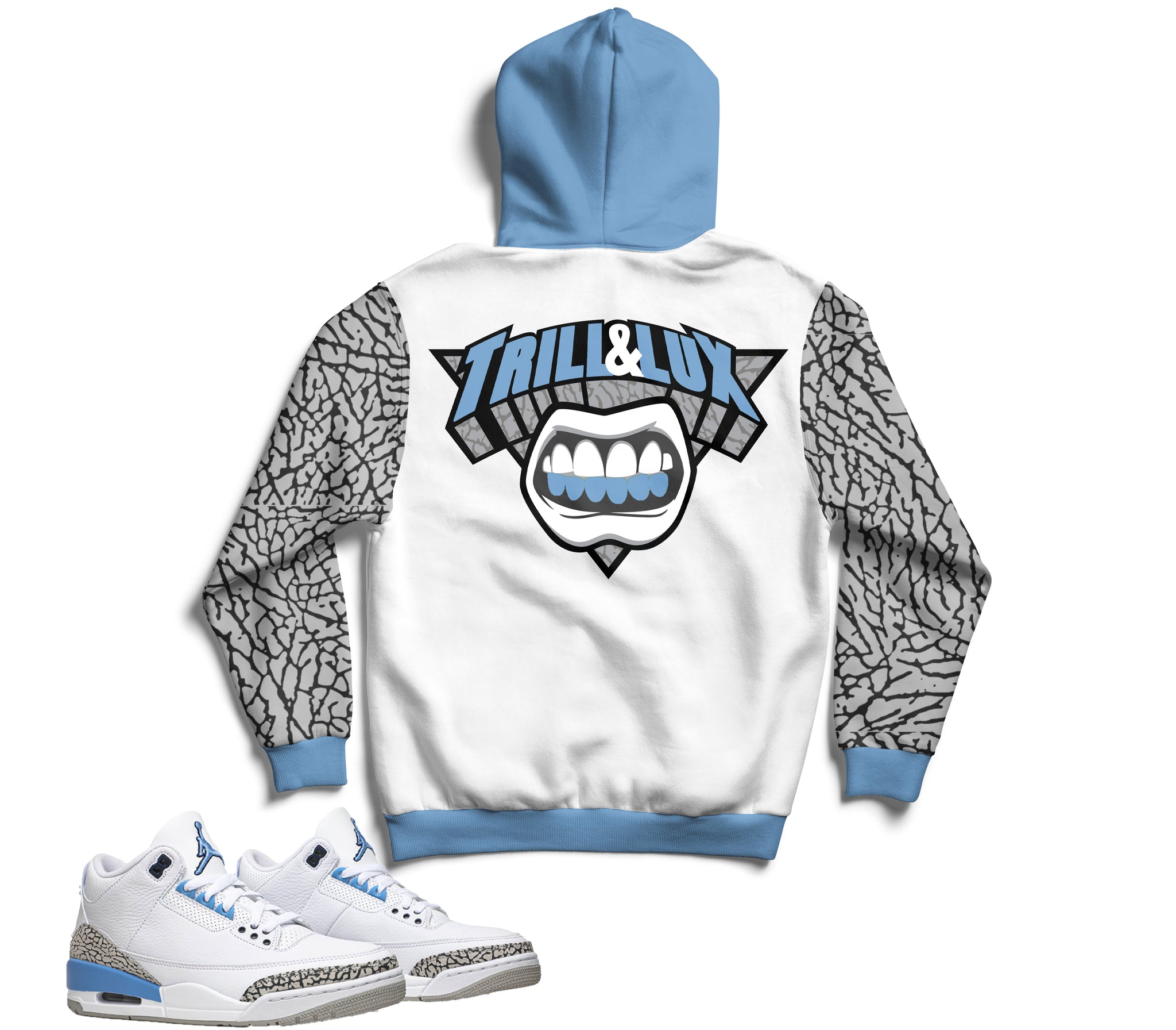 Trill and Lux | Retro Jordan 3 UNC Inspired Hoodie | Trill \u0026 Lux