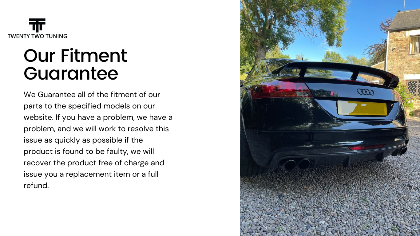 Our Fitment Guarantee - We Guarantee all of the fitment of our parts to the specified models on our website. If you have a problem, we have a problem, and we will work to resolve this issue as quickly as possible if the product is found to be faulty, we will recover the product free of charge and issue you a replacement item or a full refund. 