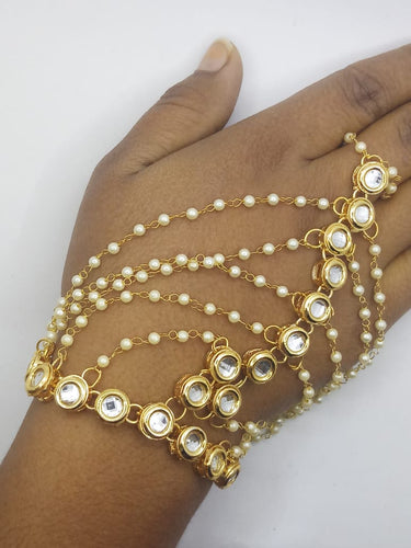 Buy Simple Single Gold Finished Kundan Pearl Bracelet/ Haathphool / Gold  Finished Ring Bracelet / Hand Harness/ Kundan Bracelet /hath Panja Online  in India - Etsy