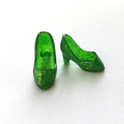 Transparent green with glitter high heel shoes