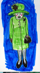Queen Elizabeth II green coat hat outfit cartoon