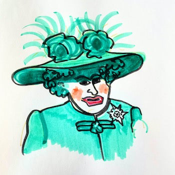 Queen Elizabeth II turquoise hat close up