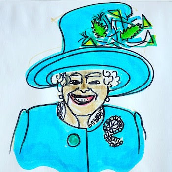 Queen Elizabeth II blue hat close up