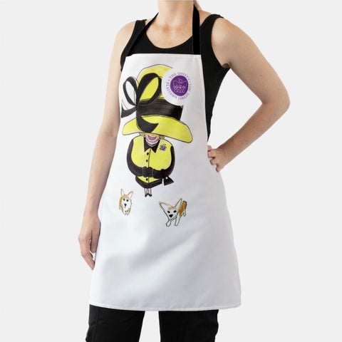 Female model wearing Queen Bee apron.