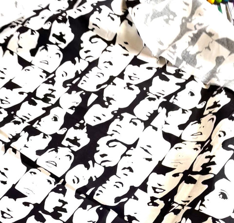 Warhol inspired black and white contrasty faces fabric