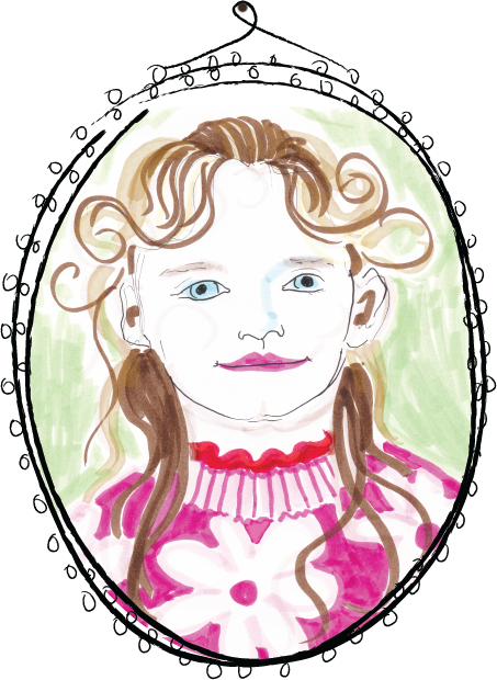 Young girl with curly hair. Colourful portrait.