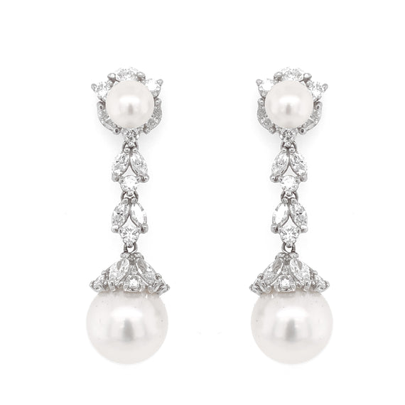 Pearl round marquise diamonds 5.09 carat dangling platinum earrings ...