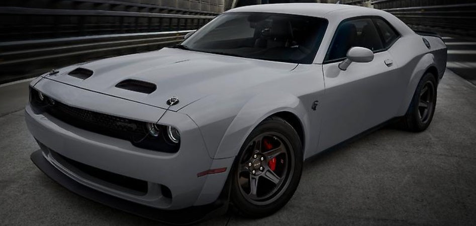 2023 Dodge Challenger SRT Super Stock with SRT Black Appearance Package, shown here in Destroyer Grey, a newly returning color offering for 2023 model year.