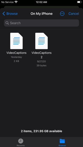 MixCaptions example menu to import srt files from file app