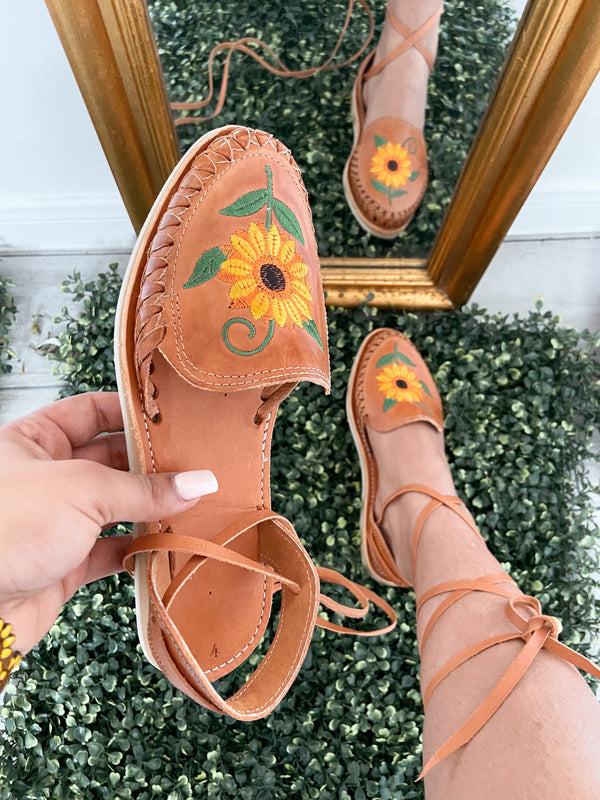 mexican sandals with sunflowers