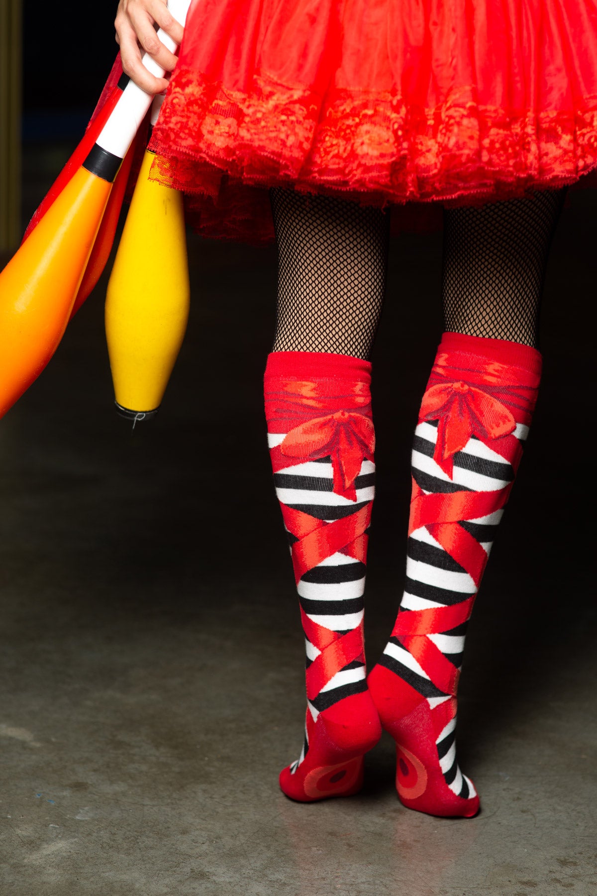 Balletcore knee socks with red faux ribbon