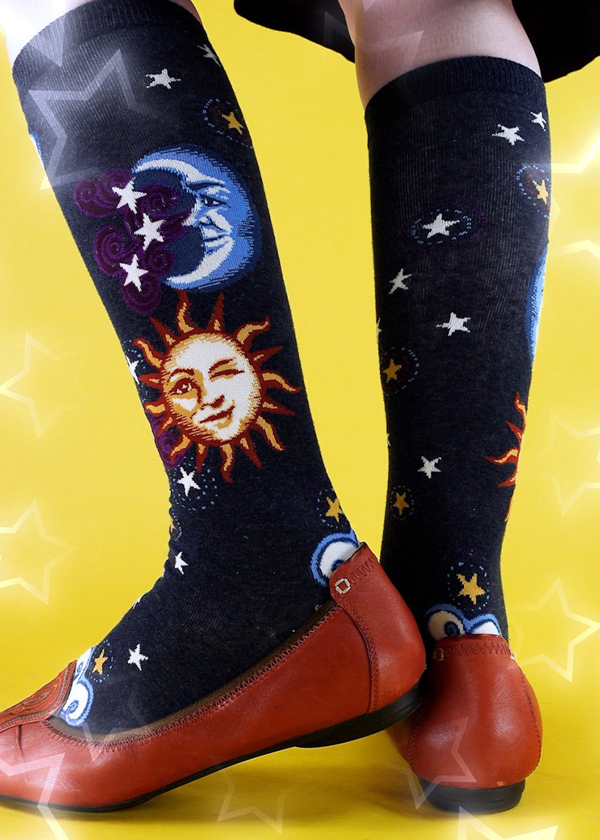 Sun and moon socks with stars
