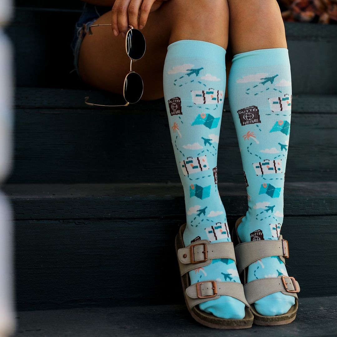 Travel themed compression socks