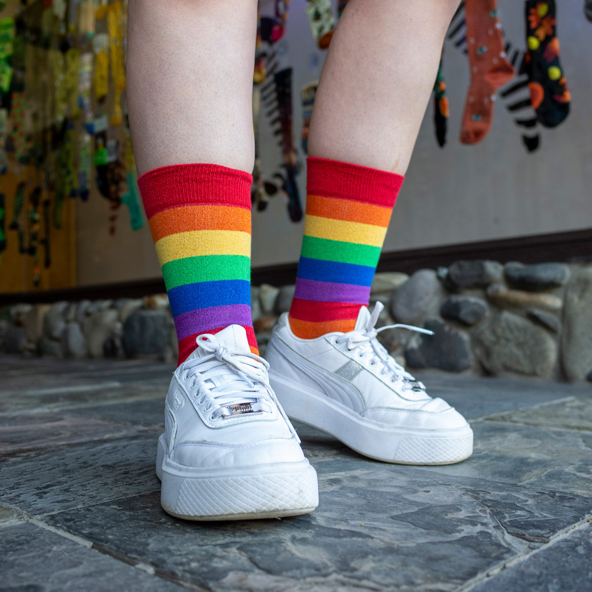 Shimmer rainbow socks with metallic thread