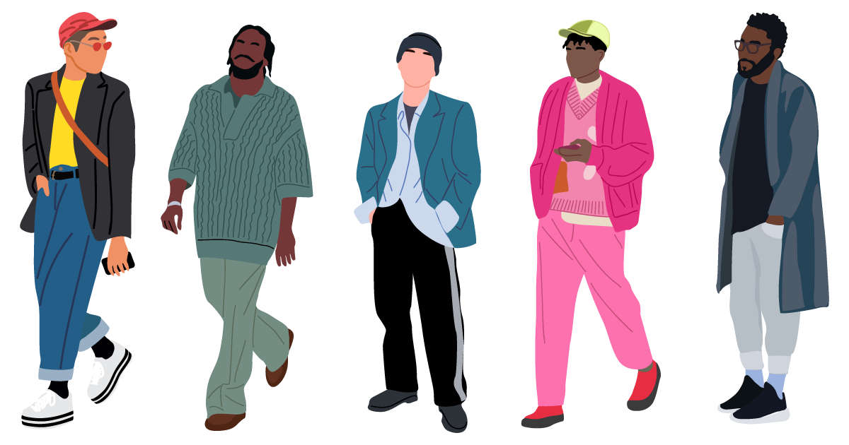 illustration of faceless men in various clothing styles