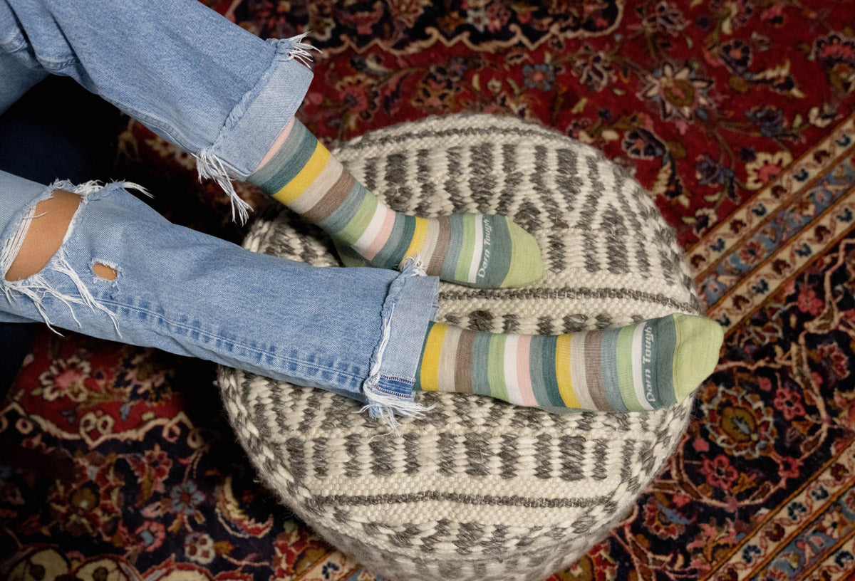 Striped merino wool socks in shades of seafoam green