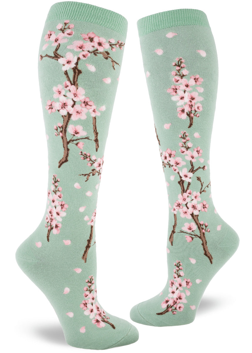 Cherry Blossom Knee Socks Cute Floral Sakura Knee High Cute But Crazy Socks