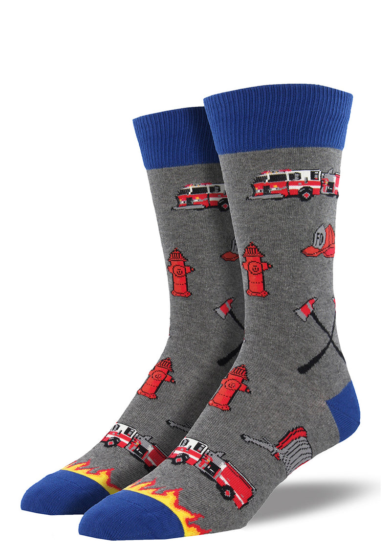 Firefighter Socks for Men | Cool Men's Fireman Socks with Fire Trucks ...