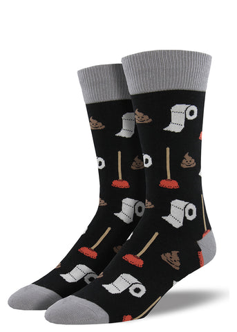 Poop socks for men with toilet paper, turds and plungers