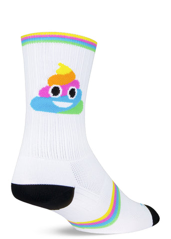 Happy poop socks for men & women with swirls of rainbow poop