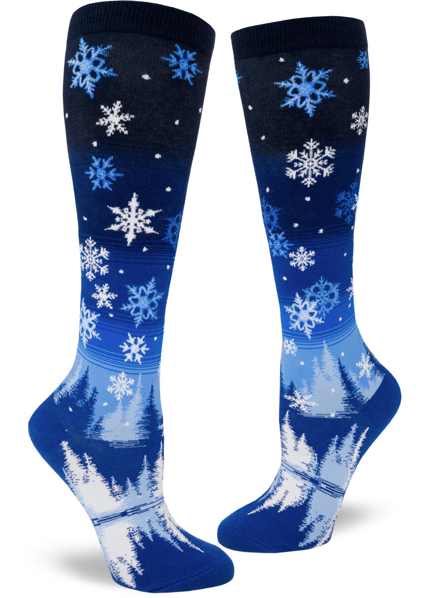 Snowflake Knee Socks | Blue Christmas Socks for Women - Cute But Crazy ...