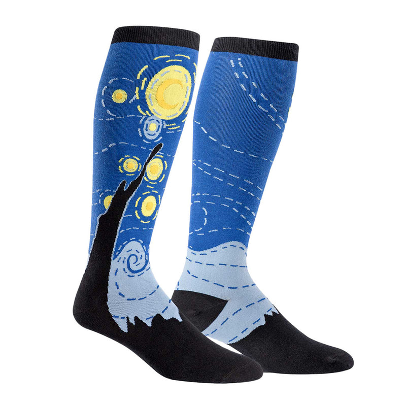 Extra Stretchy Starry Night Knee Socks For Women Wide Calf Art Socks Cute But Crazy Socks 