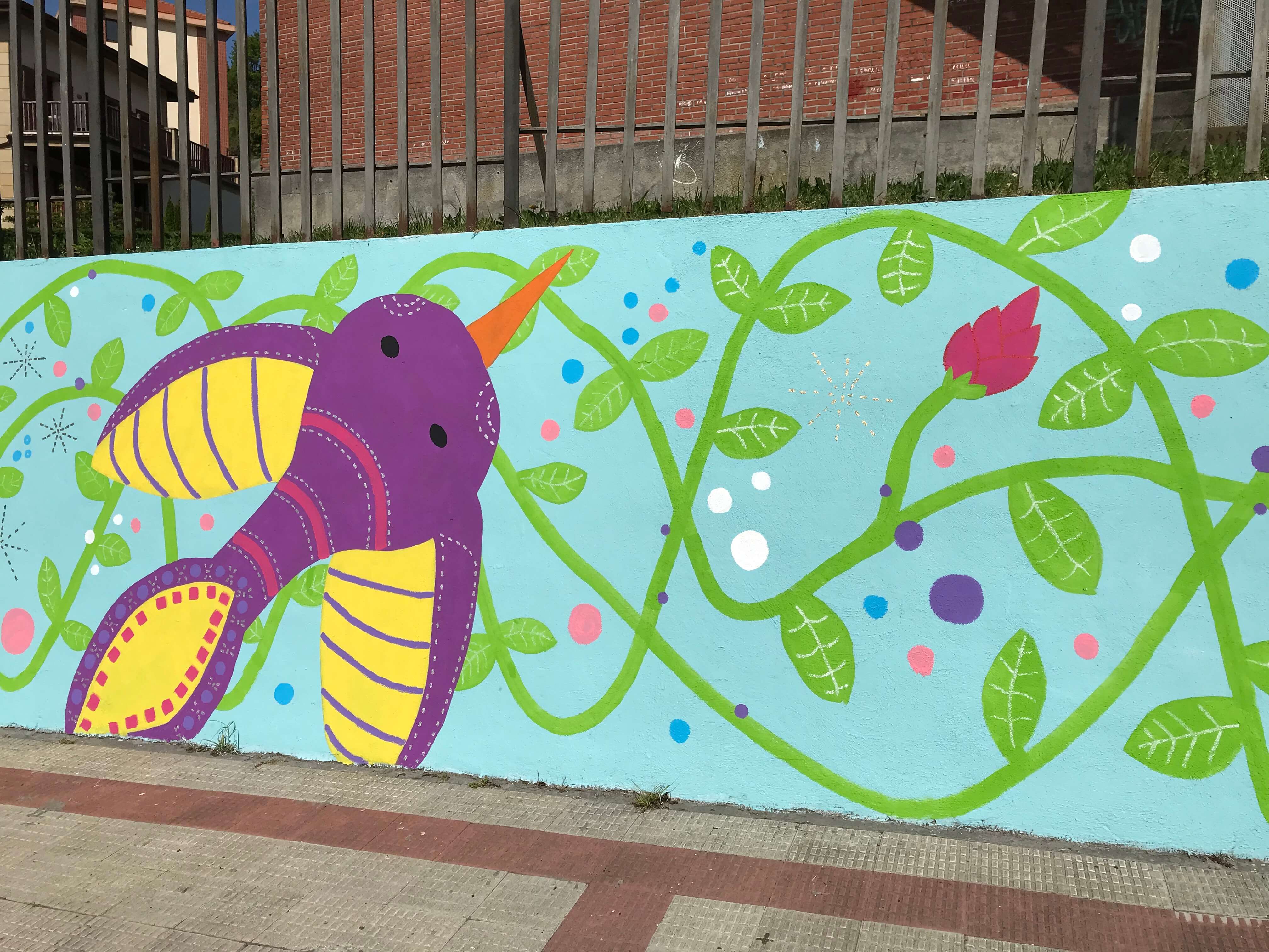 Pájaro, colegio, mural, color 