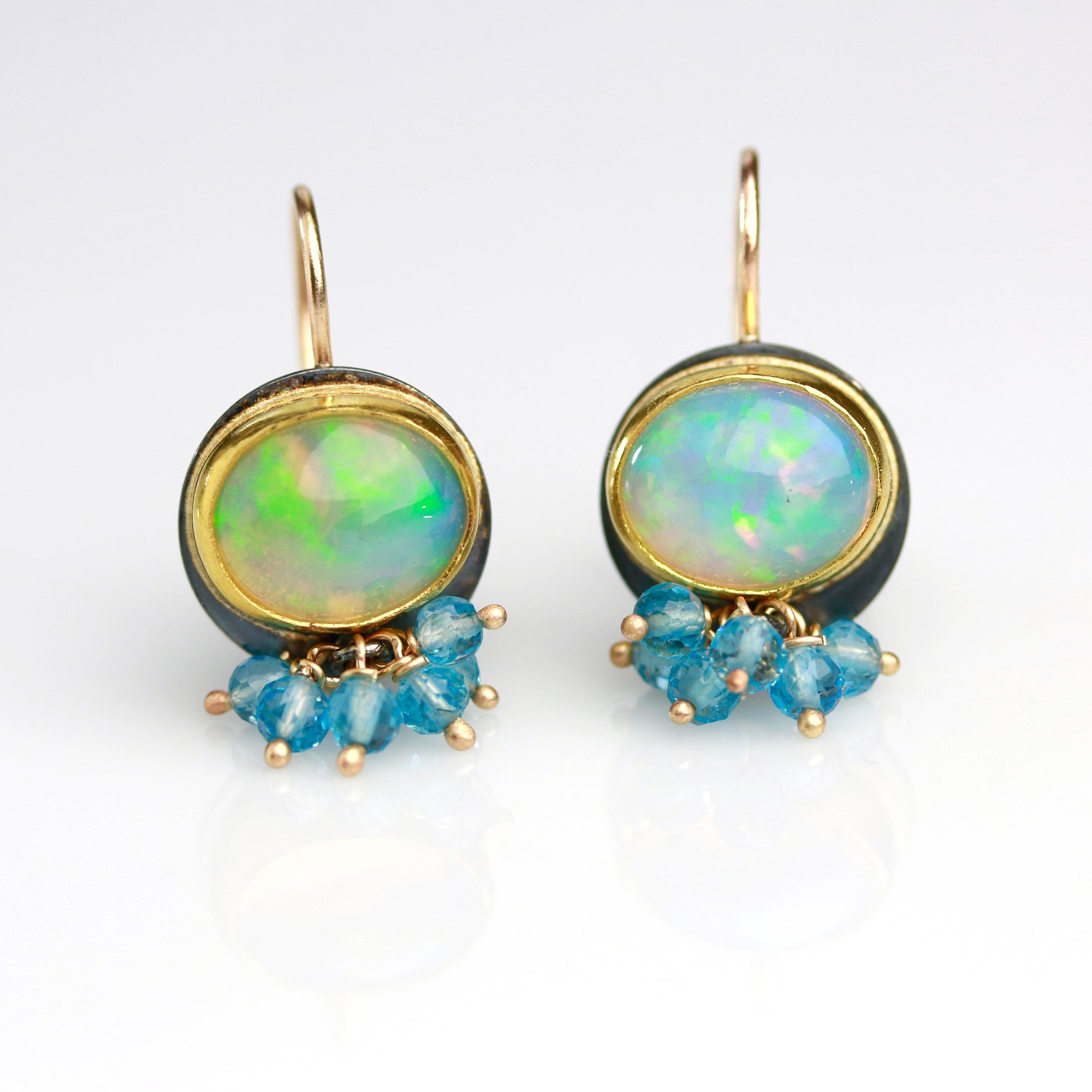 SOLD  Welo Opal Dangles with Swiss Blue Topaz Clusters