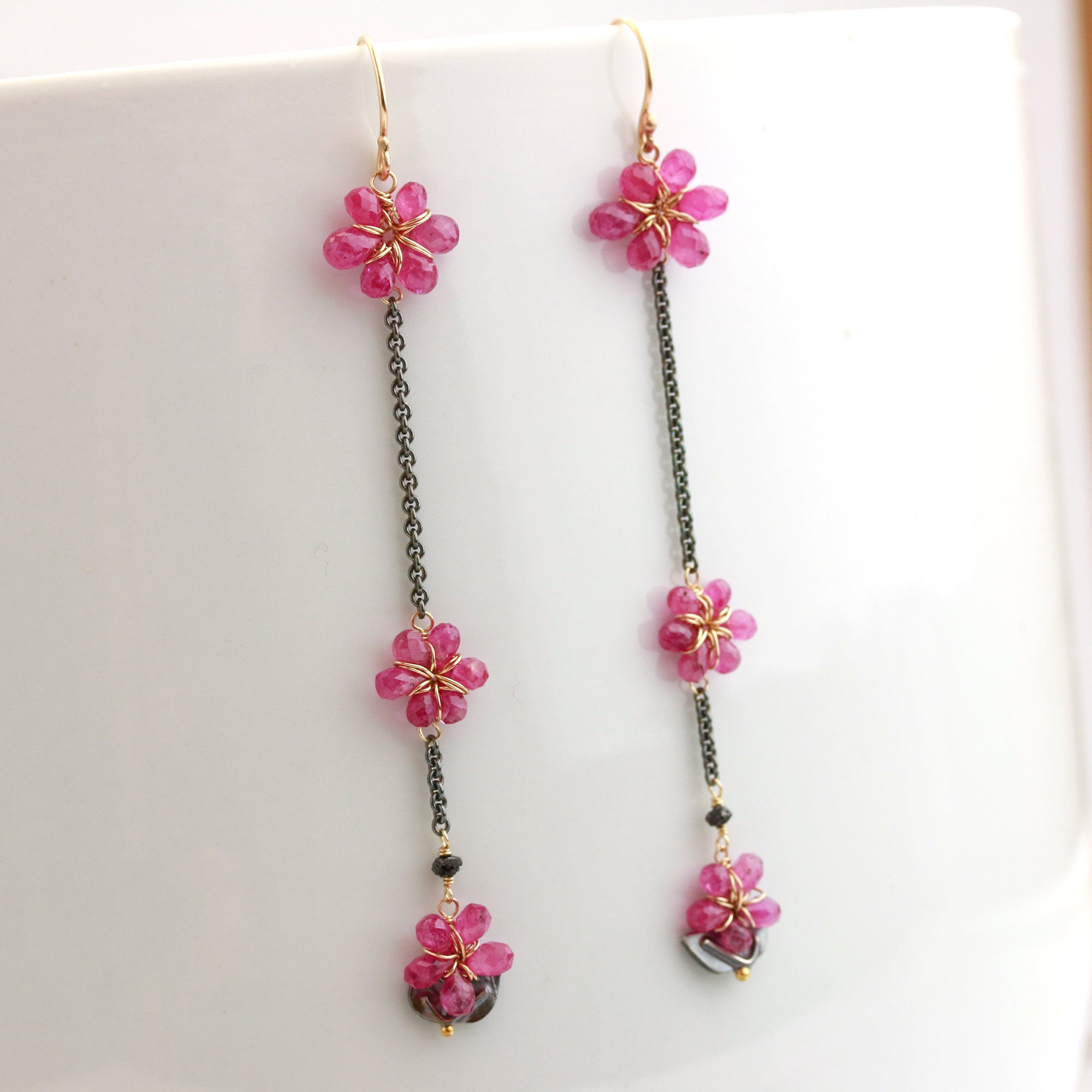 Pink Sapphire Dainty Fleur Dangles