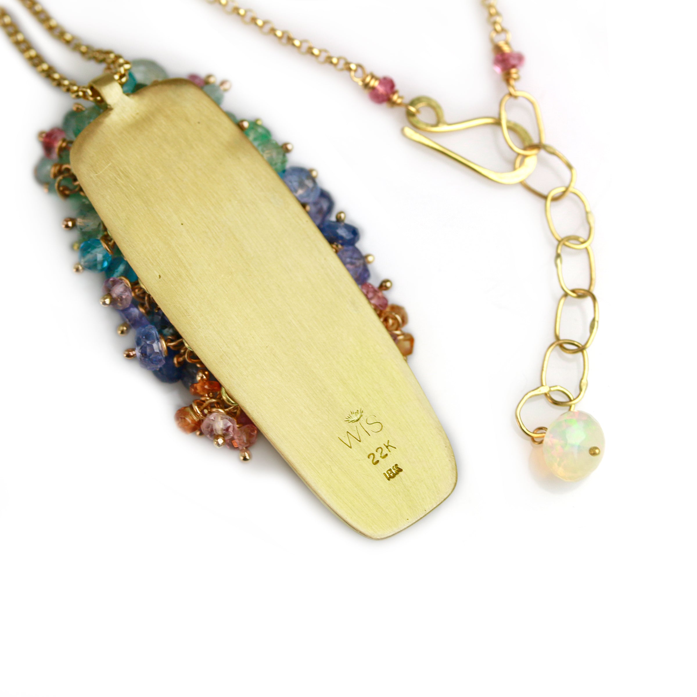 Sold! Long Queensland Pipe Opal Pendant with Fringe. 22k and 18k Gold.