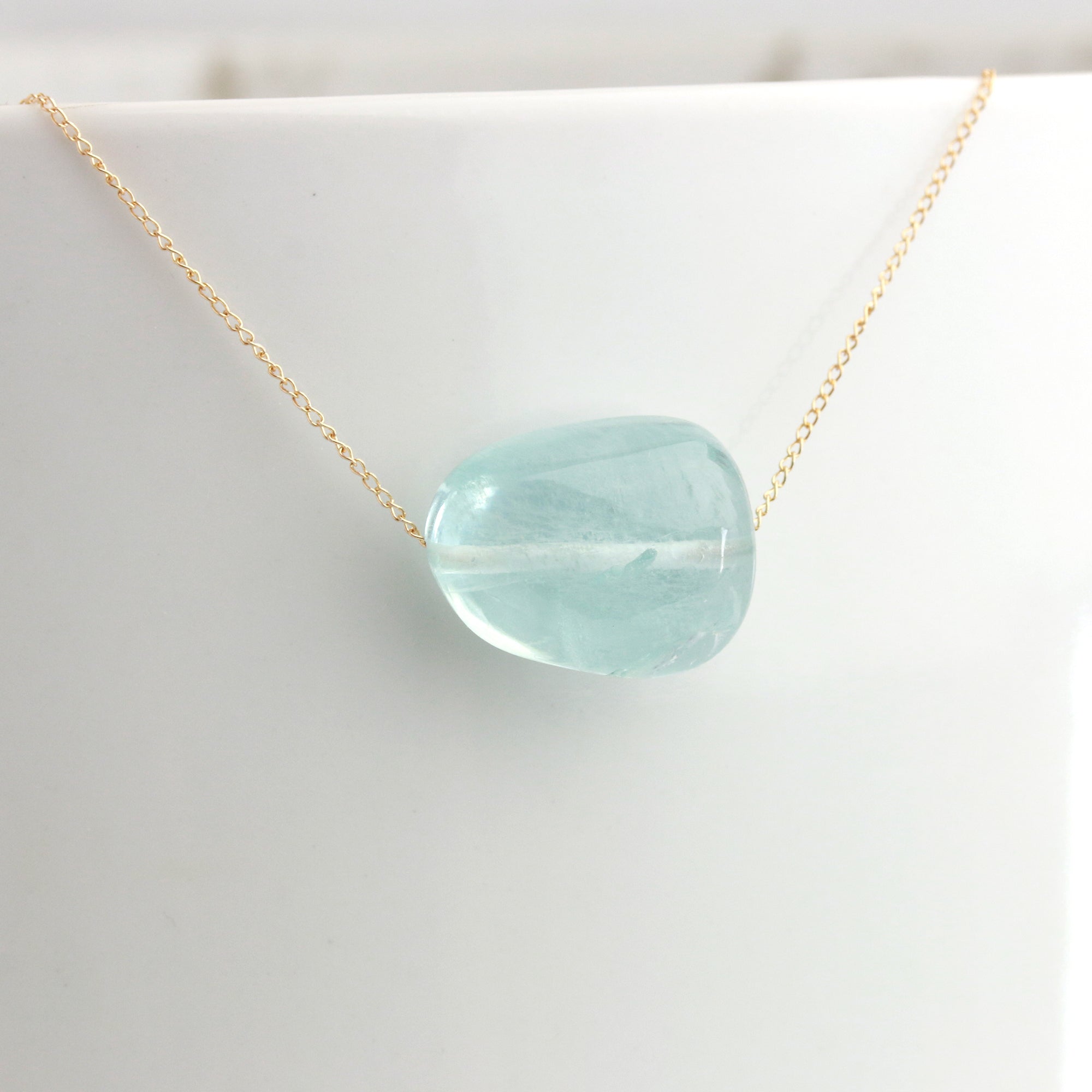 Sold! More on the way...   Tumbled Aquamarine on Delicate Gold Chain