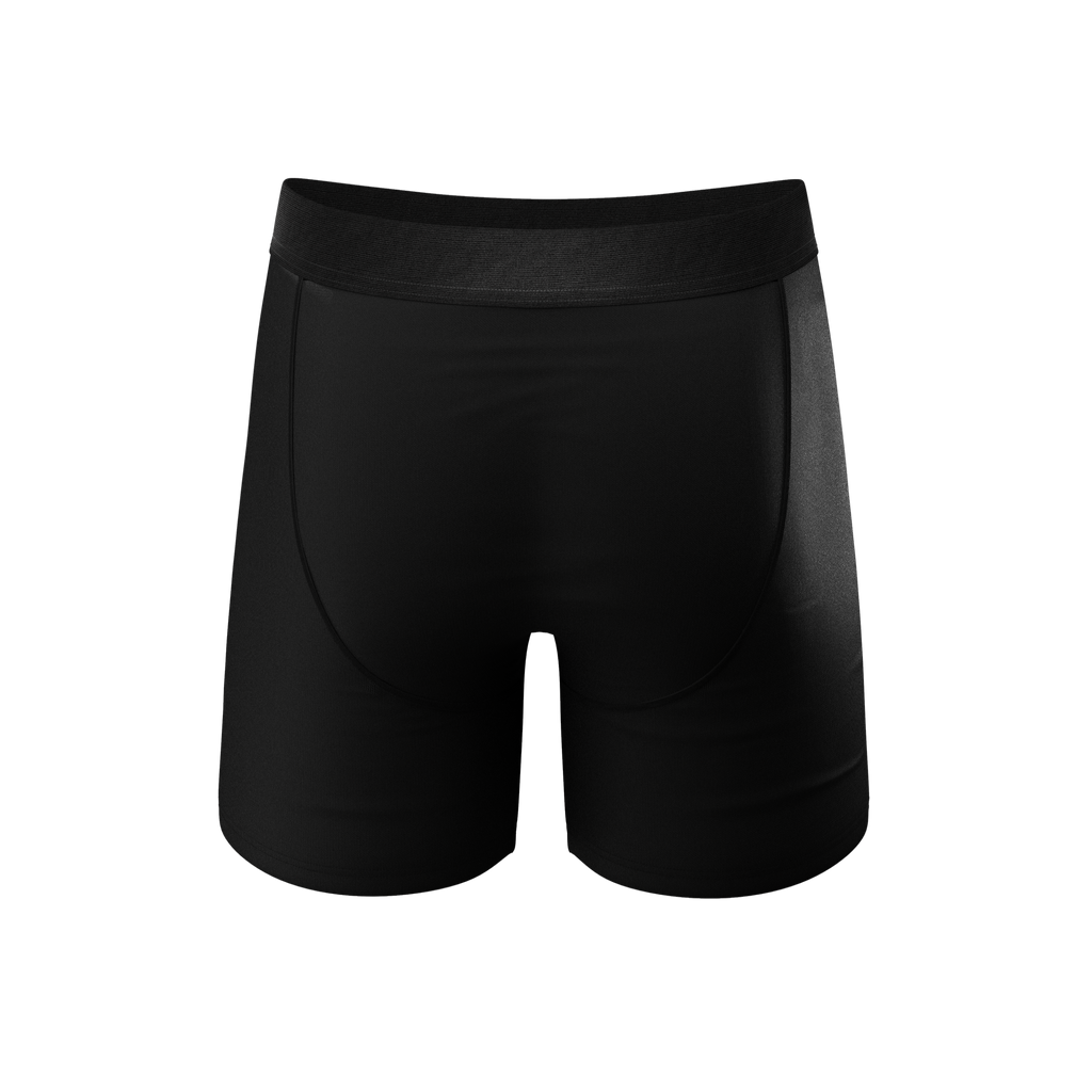 Black Tuxedo Ball Hammock® Pouch Underwear, close-up fabric detail.