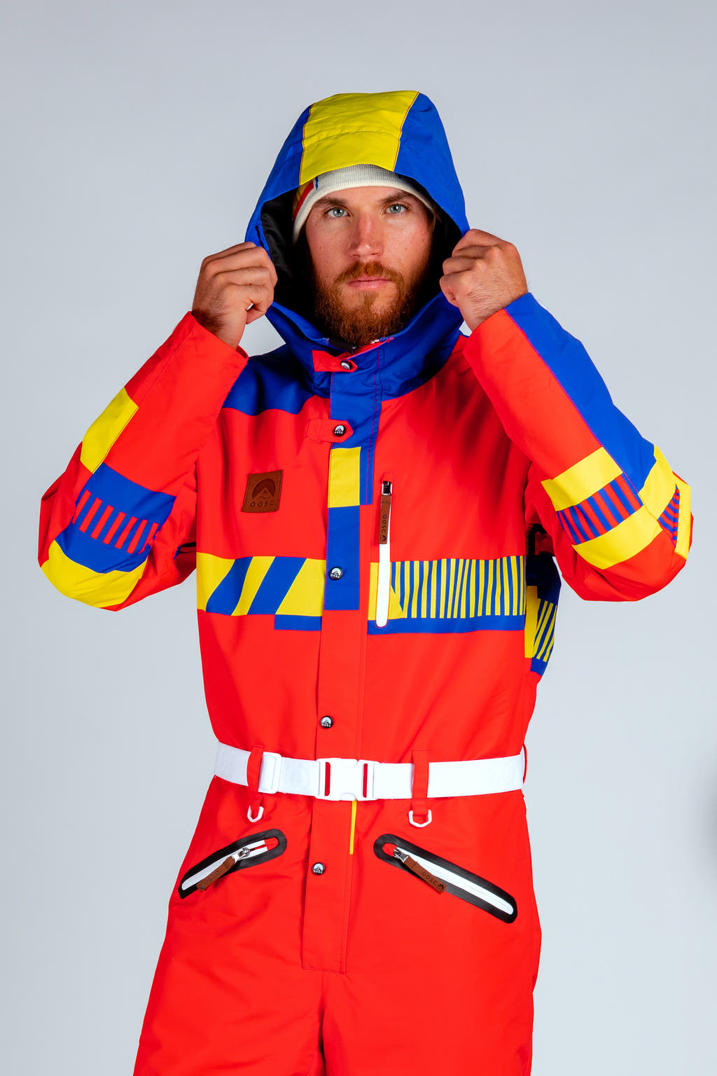 A man in a vintage ski suit, reminiscent of iconic weekends.