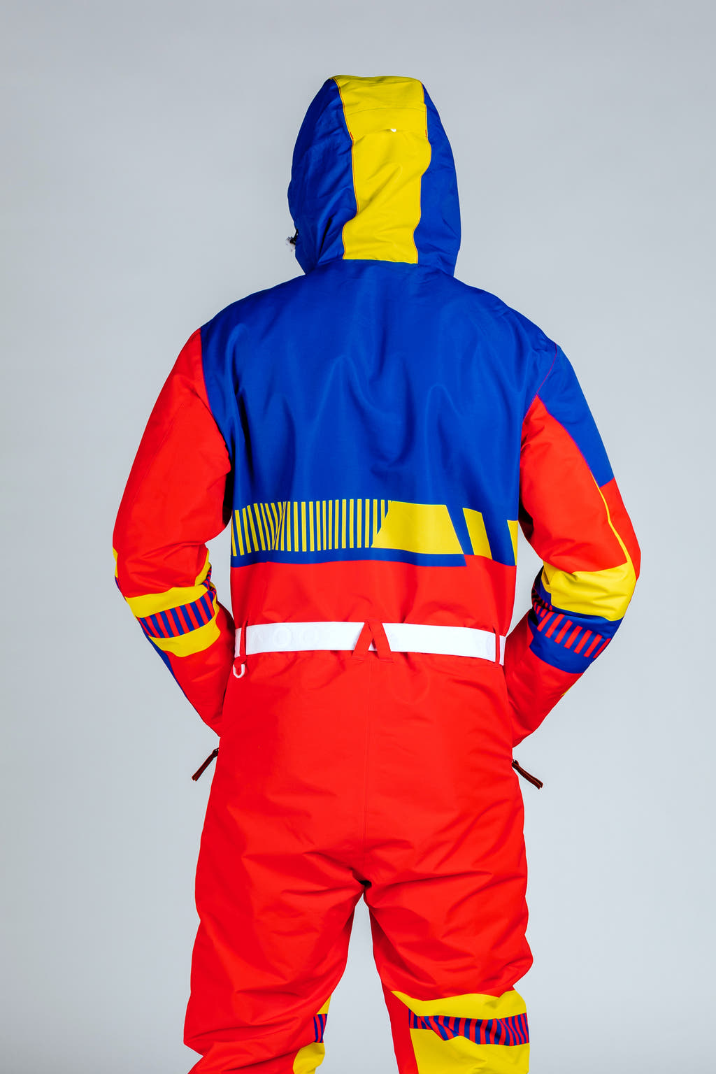 A person in a vintage ski suit, reminiscent of a fun-filled weekend in The Hot Tub Time Machine.