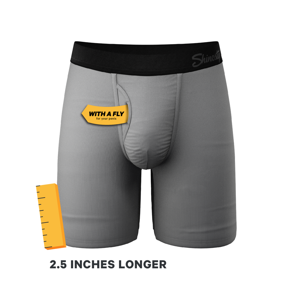 A pair of men's pouch underwear with fly pack.