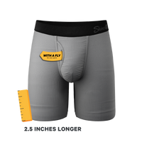 A pair of men's pouch underwear with fly pack.