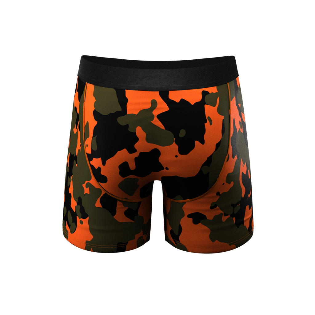 Close-up of Bambi Bunchers Camo Deer Ball Hammock® Pouch Underwear With Fly.