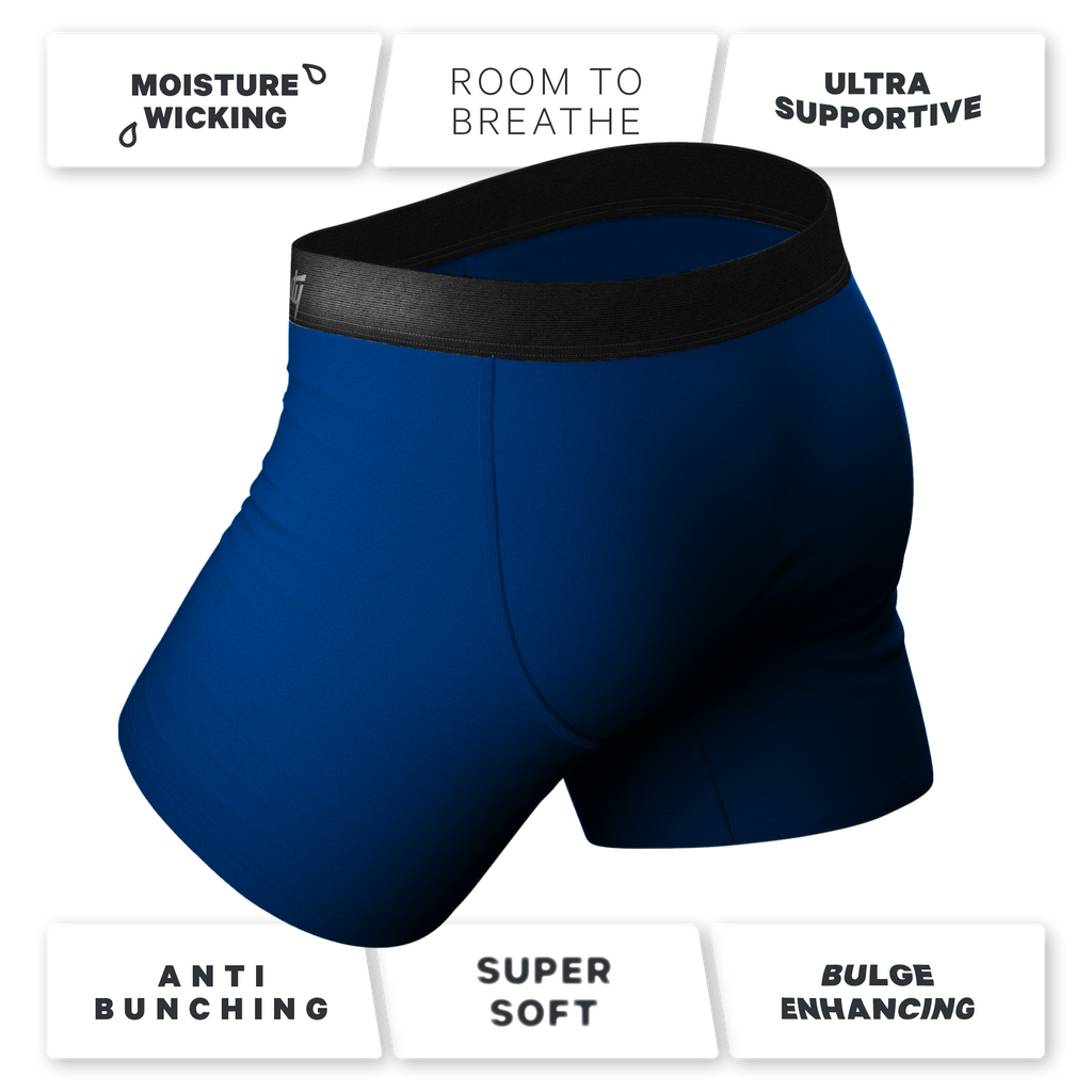 Dark blue Ball Hammock® boxer briefs with classic design.