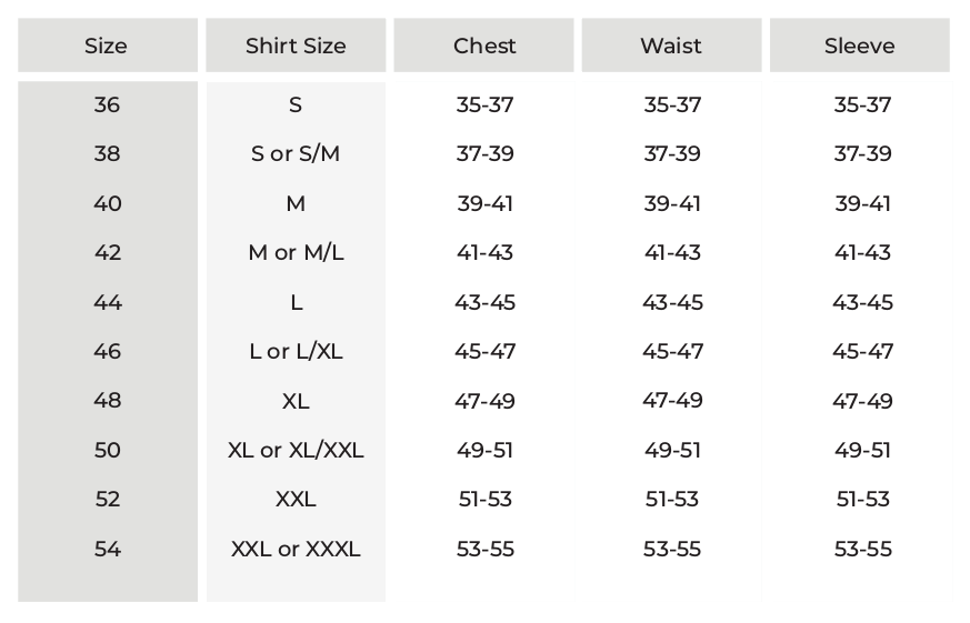 Suit Size Chart For Men