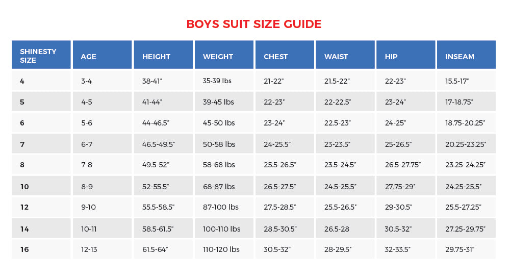 Flight Suit Size Chart