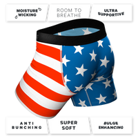 A pair of star and stripe patterned boxer briefs from The Bread Winners | Ball Hammock® Boxer Brief 5 Pack.