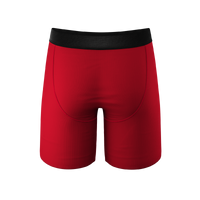 Boxer briefs with hot dog pattern and ball hammock pouch.
