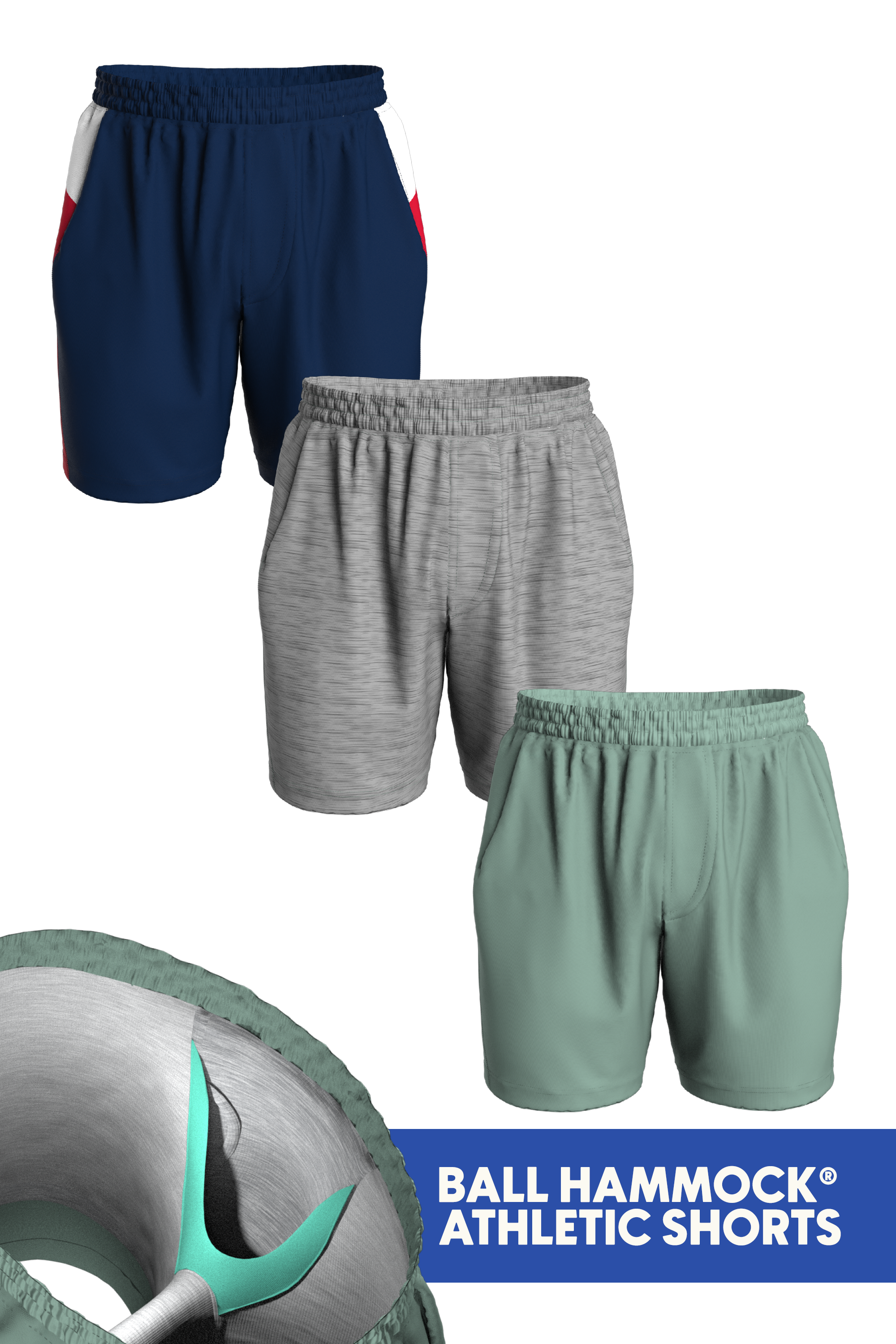Grey & USA & Sage Men's Ball Hammock® 7 Inch Athletic Shorts 3 Pack